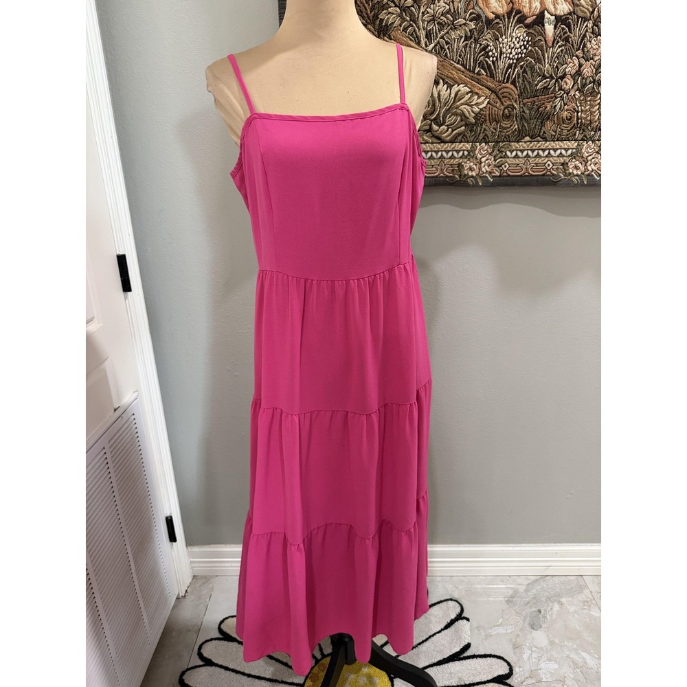 SheIn Dress Womens Large Pink Square Neck Tiered Maxi Sundress Strappy Summer